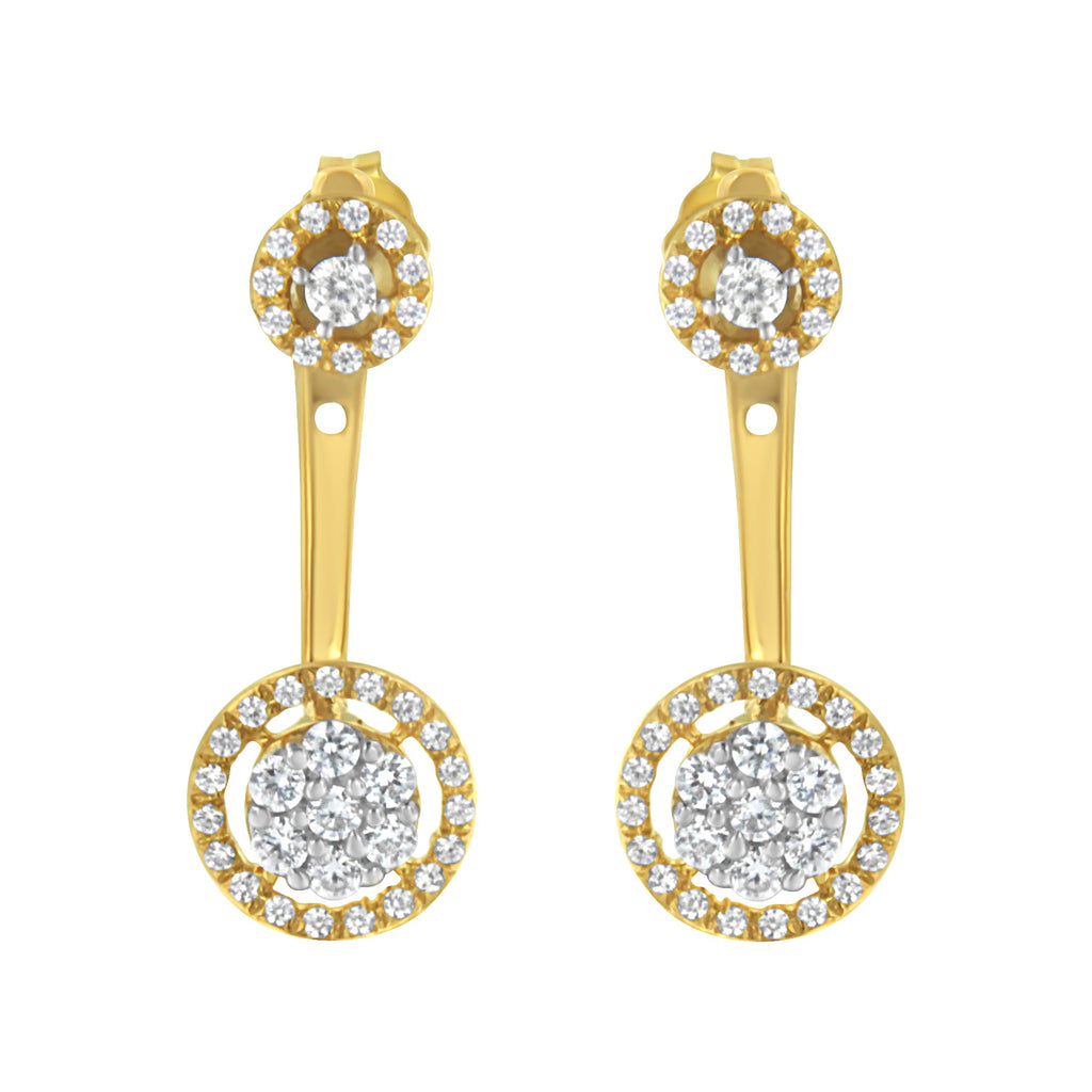 14K Yellow Gold Plated .925 Sterling Silver 5/8 Carat Total Weight Diamond Removable Stud and Dangle Earrings (I-J Color, I2-I3)