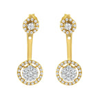 14K Yellow Gold Plated .925 Sterling Silver 5/8 Carat Total Weight Diamond Removable Stud and Dangle Earrings (I-J Color, I2-I3)