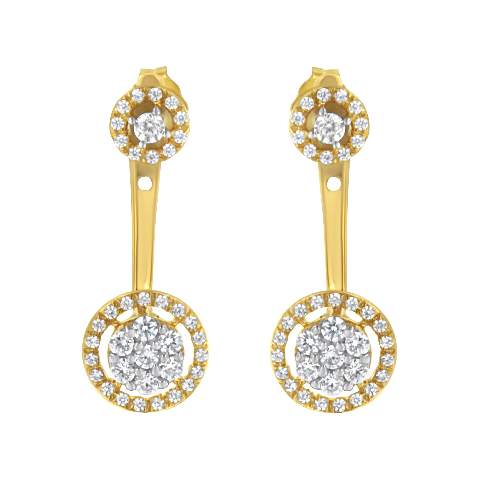 14K Yellow Gold Plated .925 Sterling Silver 5/8 Carat Total Weight Diamond Removable Stud and Dangle Earrings (I-J Color, I2-I3)
