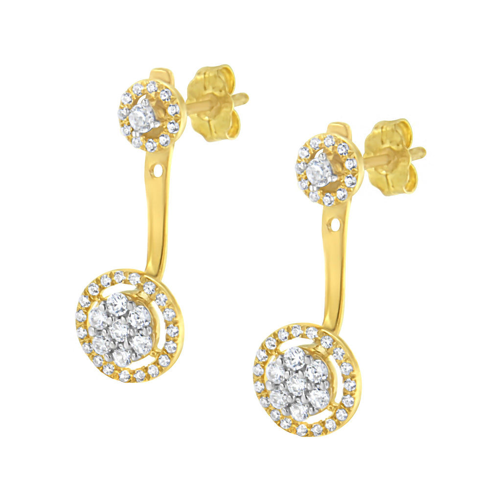 14K Yellow Gold Plated .925 Sterling Silver 5/8 Carat Total Weight Diamond Removable Stud and Dangle Earrings (I-J Color, I2-I3)