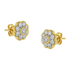 14K Yellow Gold Plated .925 Sterling Silver 1/6 Cttw Miracle-Plate Set Diamond Floral Stud Earrings (I-J Color, I2-I3 Clarity)