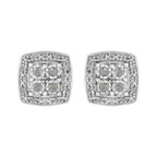 .925 Sterling Silver 1/4 cttw Round Cut Diamond Square Shape Milgrain Stud Earrings (I-J Color, I3 Clarity)