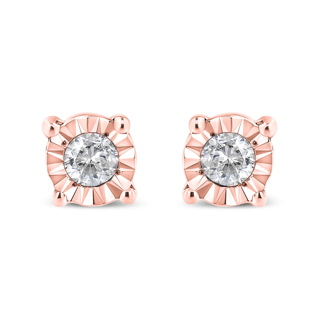 10K Yellow Gold Plated .925 Sterling Silver 1/10 Cttw Round Brilliant-Cut Diamond Miracle-Set Stud Earrings (J-K Color, I3 Clarity)