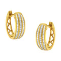 10K Yellow Gold 3/4 Carat Total Weight Pave and Channel Set Diamond Triple Row Modern Hoop Earrings (I-J Color, I2-I3 Clarity)