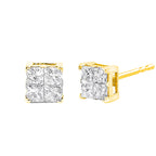 10K Yellow Gold Plated .925 Sterling Silver 1.0 Cttw Princess-Cut Diamond Composite Multi Stone Stud Earrings (J-K Color, SI2-I1 Clarity)