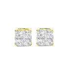 10K Yellow Gold Plated .925 Sterling Silver 1.0 Cttw Princess-Cut Diamond Composite Multi Stone Stud Earrings (J-K Color, SI2-I1 Clarity)