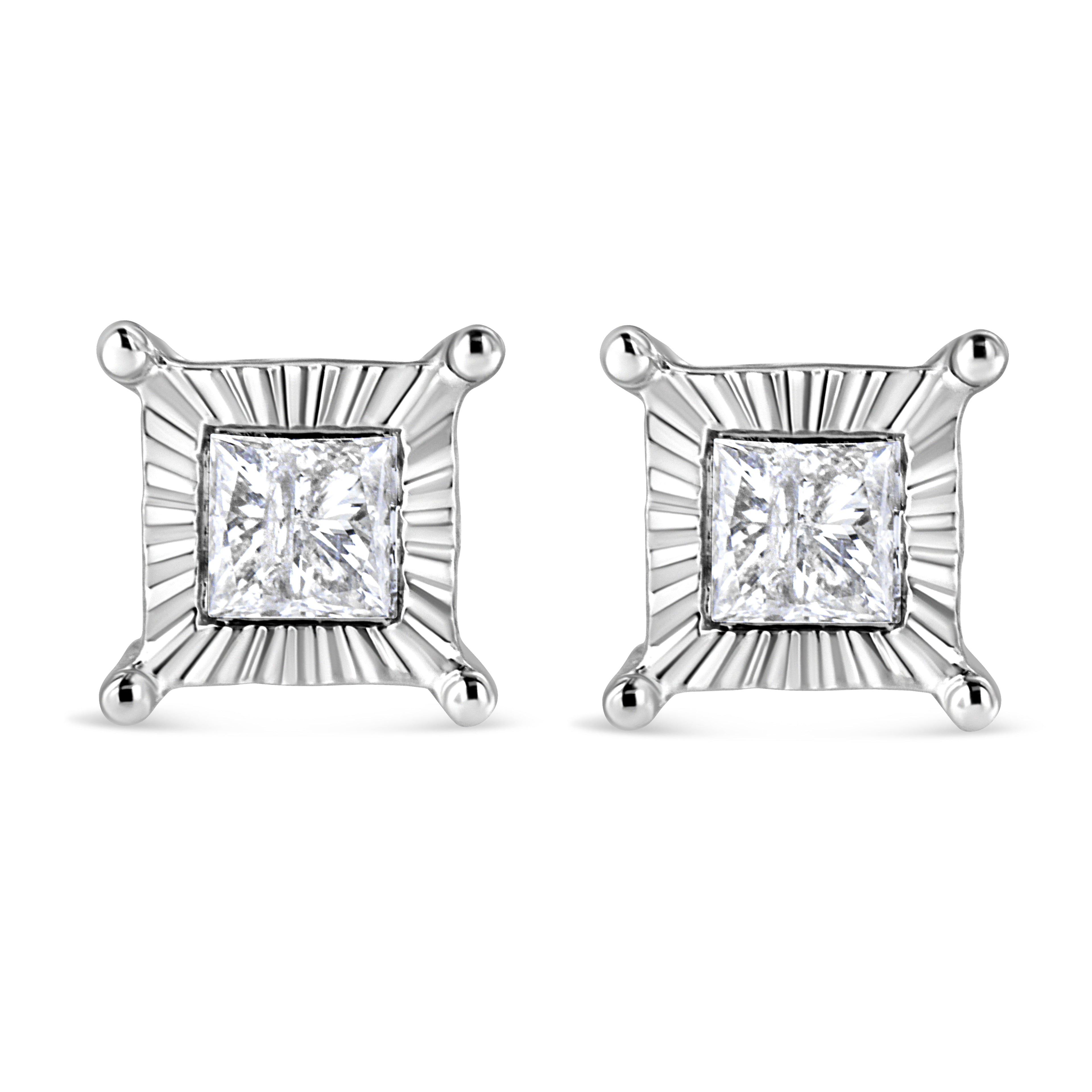 .925 Sterling Silver 1.0 Cttw Miracle Set Princess-cut Diamond Solitaire Stud Earrings (H-I Color, I2-I3 Clarity)