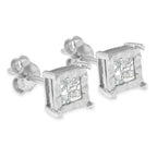 .925 Sterling Silver 1/2 Cttw Miracle Set Princess-cut Diamond Solitaire Stud Earrings (H-I Color, SI2-I1 Clarity)
