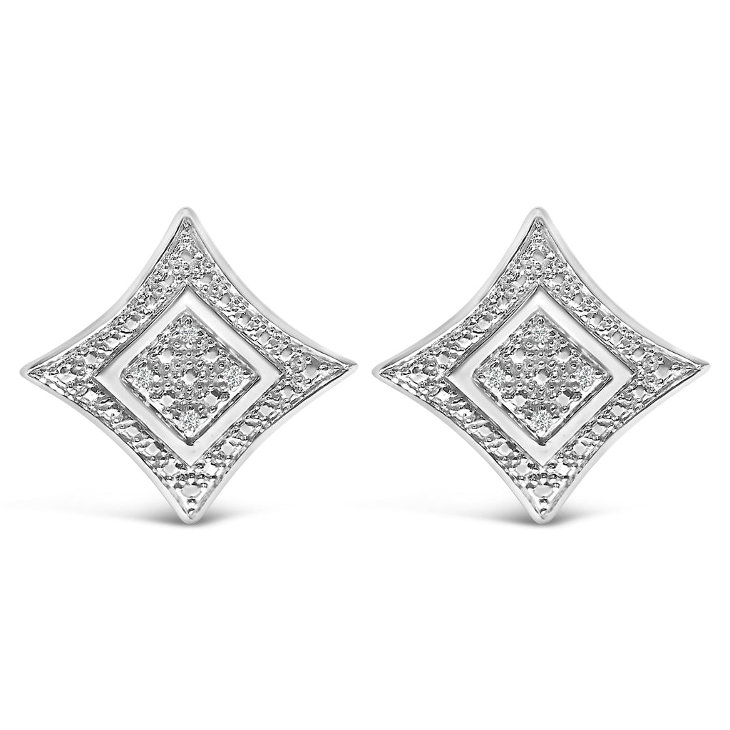 .925 Sterling Silver Diamond Accented 4-Stone Four Pointed Star Shaped Halo-Style Stud Earrings (H-I Color, I2-I3 Clarity)