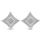 .925 Sterling Silver Diamond Accented 4-Stone Four Pointed Star Shaped Halo-Style Stud Earrings (H-I Color, I2-I3 Clarity)