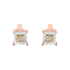 14K Rose Gold Plated Two-Tone .925 Sterling Silver 1/2 Cttw Princess-Cut Square Diamond Solitaire Miracle-Plate Stud Earrings (K-L Color, I2-I3 Clarity)