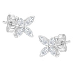 14K White Gold 1/2 Cttw Marquise Diamond 8 Stone Floral Leaf Stud Earrings (H-I Color, SI1-SI2 Clarity)