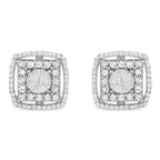 .925 Sterling Silver 1.0 Cttw Round Diamond Double Halo and Disc Stud Earring (I-J Color, I2-I3 Clarity)