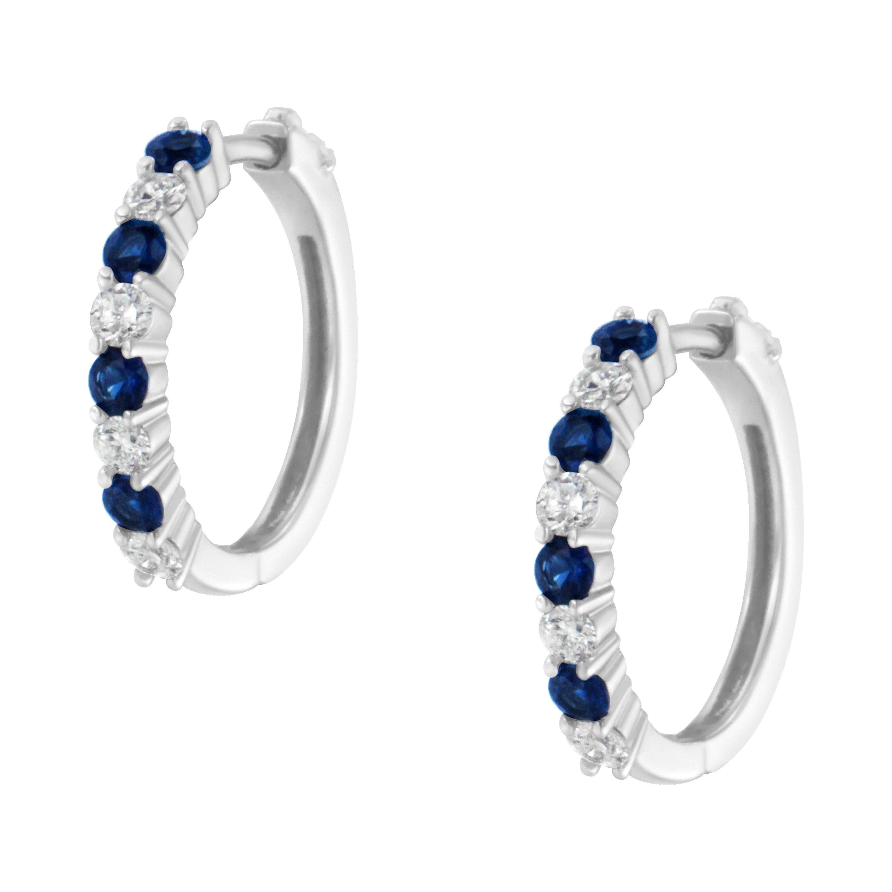 10K White Gold, Â½ Cttw Diamond, & Â½ Cttw Lab-Grown Blue Sapphire Leverback Hoop Earrings (H-I Color, I1-I2 Clarity)