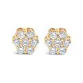 14K Yellow Gold 3/4 Carat Total Weight 7 Stone Floral Cluster Round Brilliant Cut Diamond Stud Earrings with Screw Backs (I-J Color, SI2-I1 Clarity)