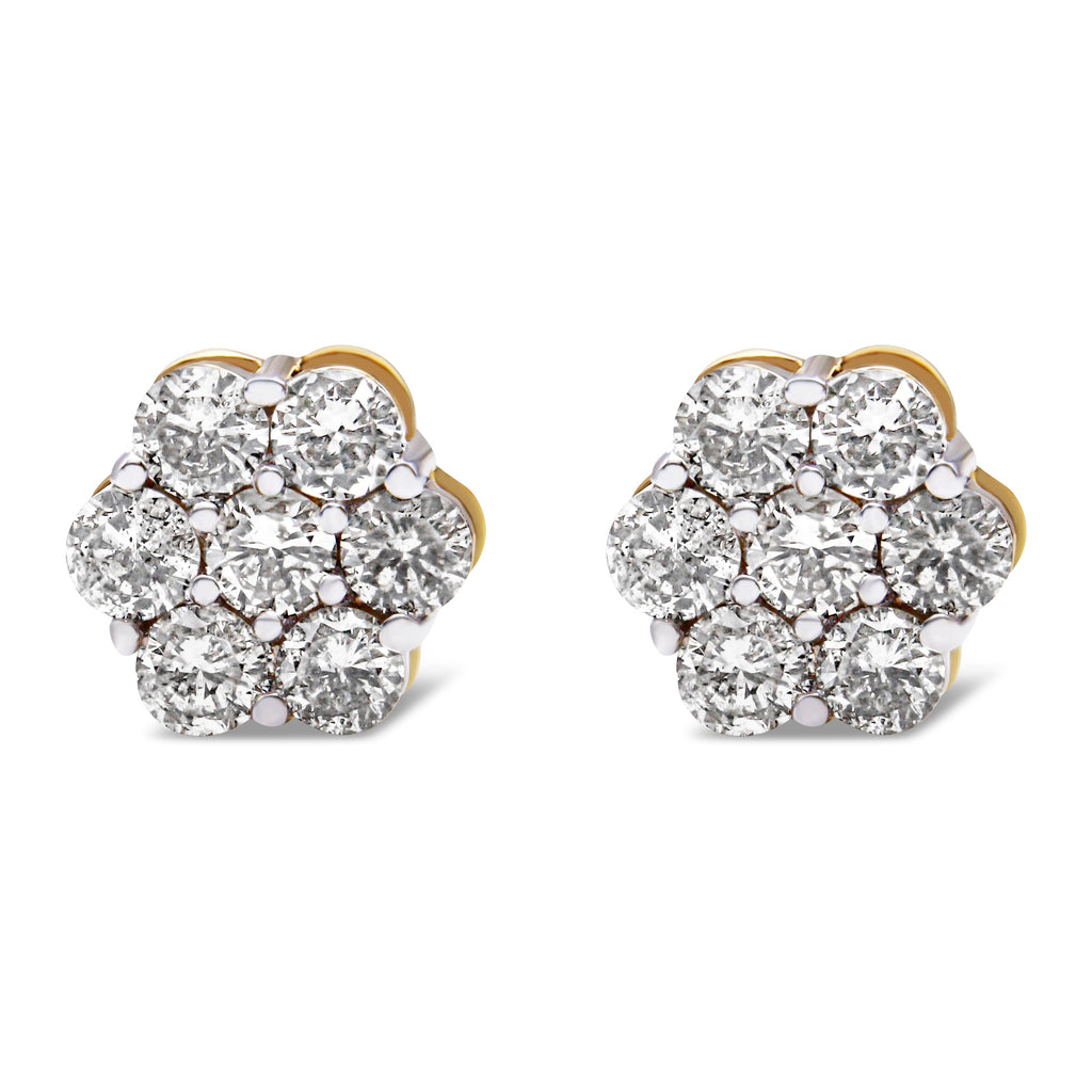 14K Yellow Gold 2.0 Cttw Diamond Floral Cluster Stud Earrings with Screw Backs (H-I Color, SI1-SI2 Clarity)