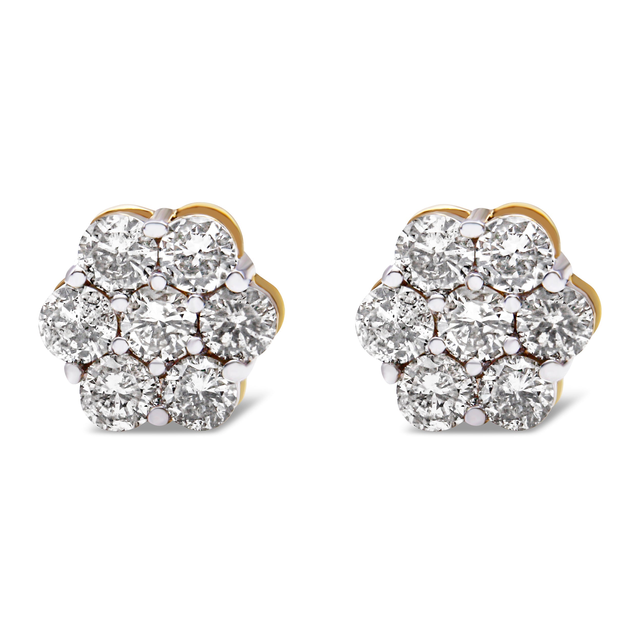 14K Yellow Gold 2.0 Cttw Diamond Floral Cluster Stud Earrings with Screw Backs (H-I Color, SI1-SI2 Clarity)