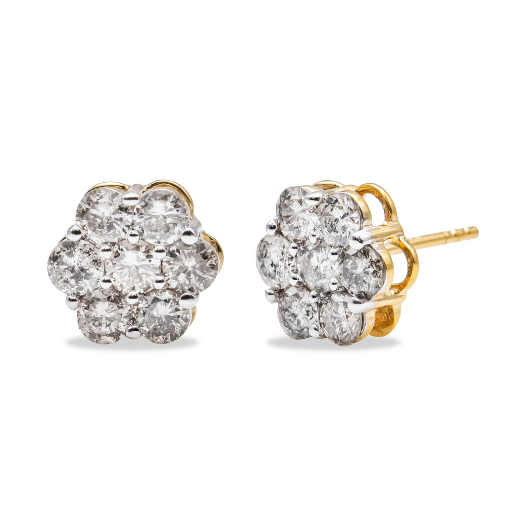 14K Yellow Gold 2.0 Cttw Diamond Floral Cluster Stud Earrings with Screw Backs (H-I Color, SI1-SI2 Clarity)