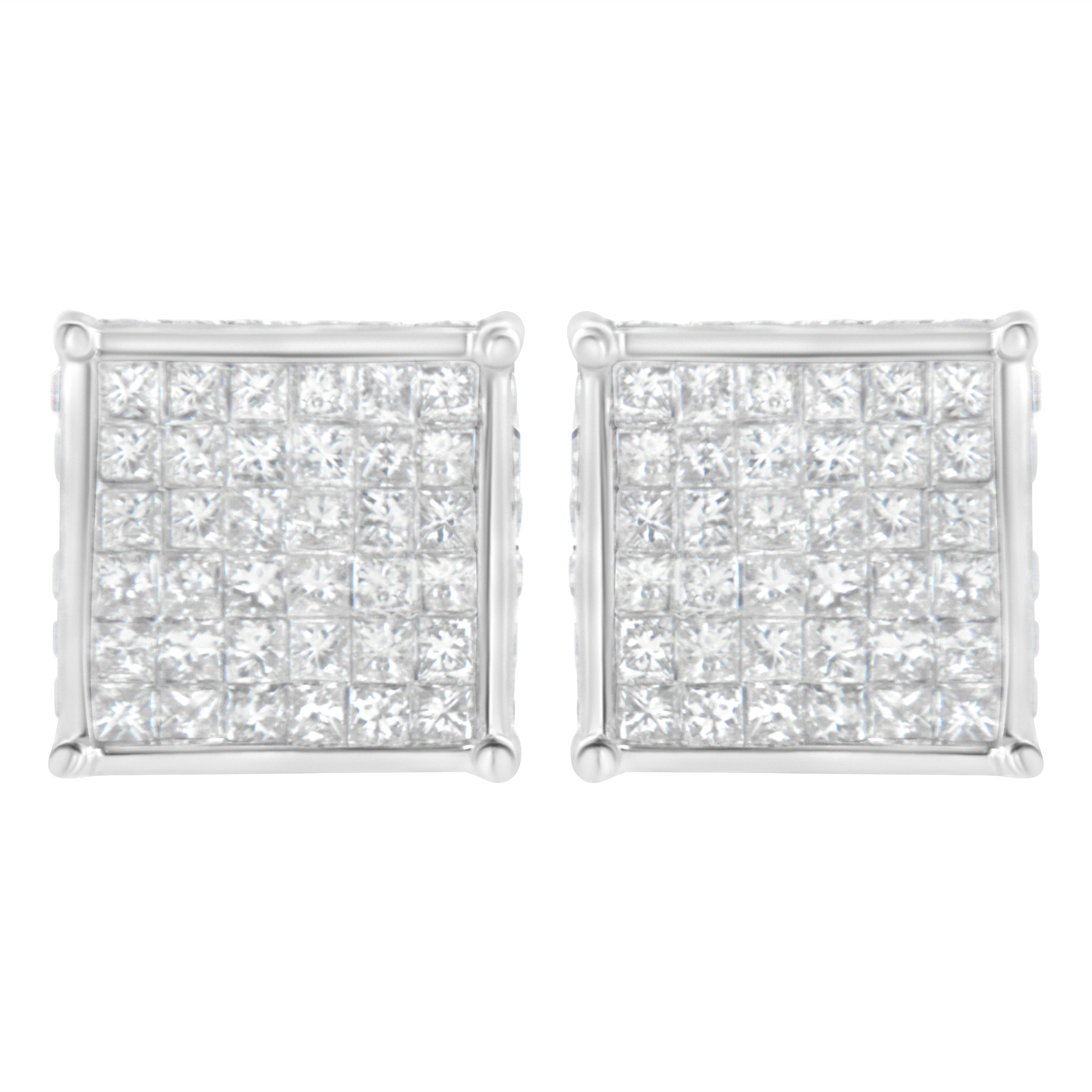 10K White Gold 2ct TDW Princess-Cut Composite Diamond Stud Earrings (I-J ,I2-I3)