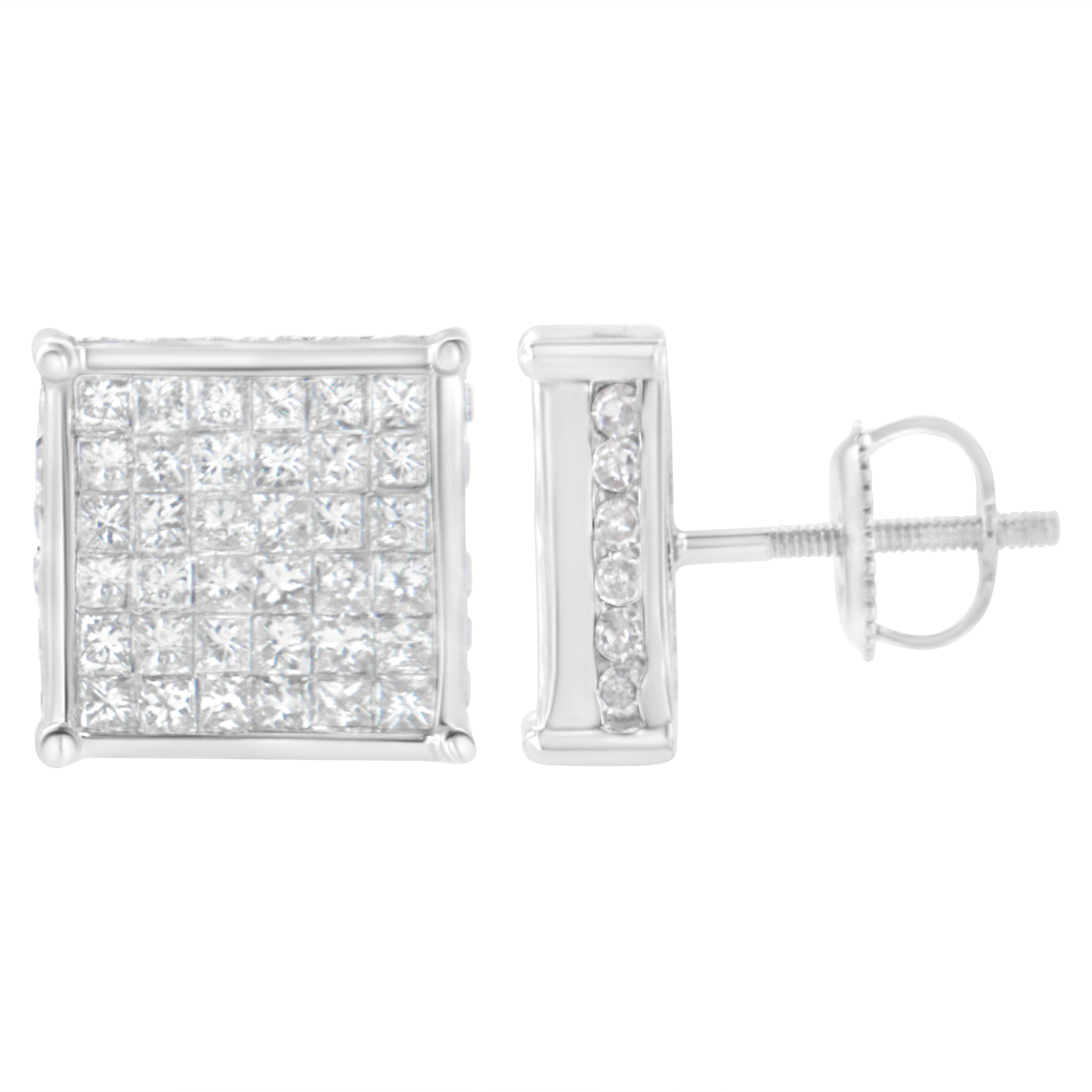 10K White Gold 2ct TDW Princess-Cut Composite Diamond Stud Earrings (I-J ,I2-I3)