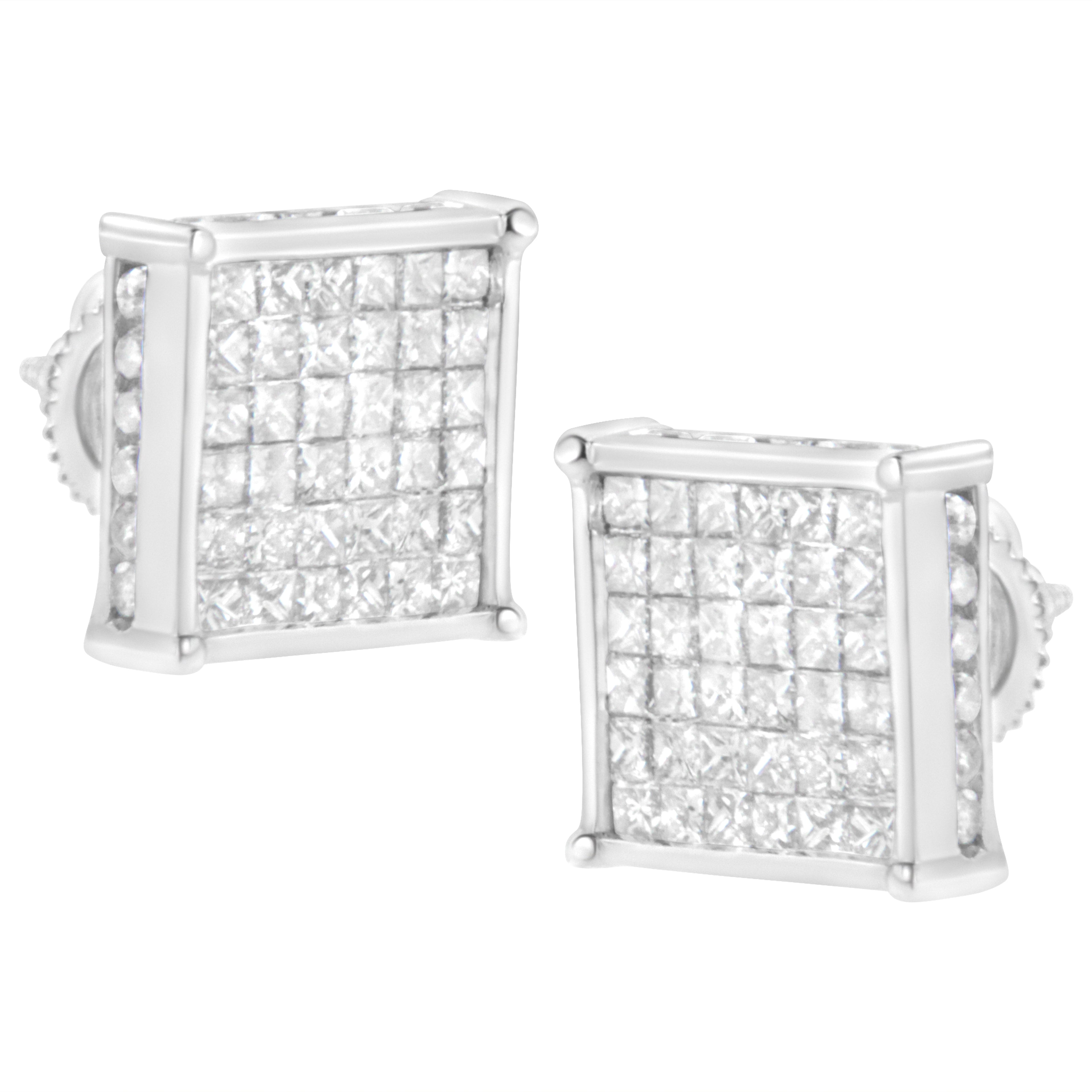 10K White Gold 2ct TDW Princess-Cut Composite Diamond Stud Earrings (I-J ,I2-I3)