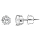 14K White Gold 1.0 Cttw Lab Grown Diamond Screw-Back Classic Bezel Solitaire Stud Earrings (G-H Color, VS2-SI1 Clarity)