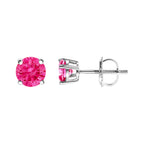 10K White Gold 1.0 Cttw Lab Created Round Brilliant Cut Pink Diamond Classic 4-Prong Solitaire Stud Earrings (Fancy Pink Color, VVS2-VS1 Clarity)