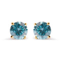 14K Yellow Gold 1.0 Cttw Treated Aqua Blue Diamond Classic Solitaire Stud Earrings (Aqua Blue Color, I2-I3 Clarity)