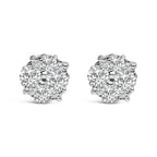 .925 Sterling Silver 1/2 cttw Prong Set Round-Cut Diamond Cluster Stud Earring (I-J Color, I2-I3 Clarity)
