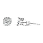 .925 Sterling Silver 1/2 cttw Prong Set Round-Cut Diamond Cluster Stud Earring (I-J Color, I2-I3 Clarity)