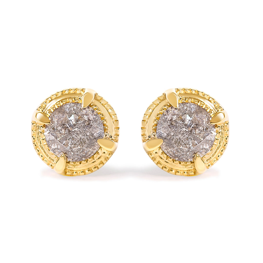 14K Yellow Gold Plated .925 Sterling Silver 1.0 Cttw Round Brilliant Cut Diamond Solitaire Milgrain Stud Earrings (K-L Color, I2-I3 Clarity)