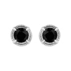 .925 Sterling Silver 1 cttw Treated Black Diamond Modern 4-Prong Solitaire Milgrain Stud Earrings (Black Color, I1-I2 Clarity)