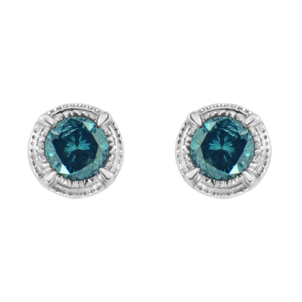 .925 Sterling Silver 1 cttw Treated Black Diamond Modern 4-Prong Solitaire Milgrain Stud Earrings (Black Color, I1-I2 Clarity)