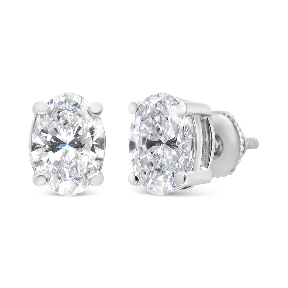 14K White Gold 1.00 Carat Total Weight Lab Grown Oval Solitaire Diamond Stud Earrings (F-G Color, VS2-SI1 Clarity)