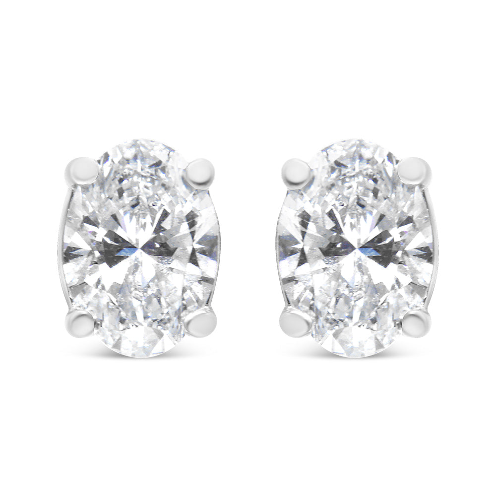 14K White Gold 1.00 Carat Total Weight Lab Grown Oval Solitaire Diamond Stud Earrings (F-G Color, VS2-SI1 Clarity)