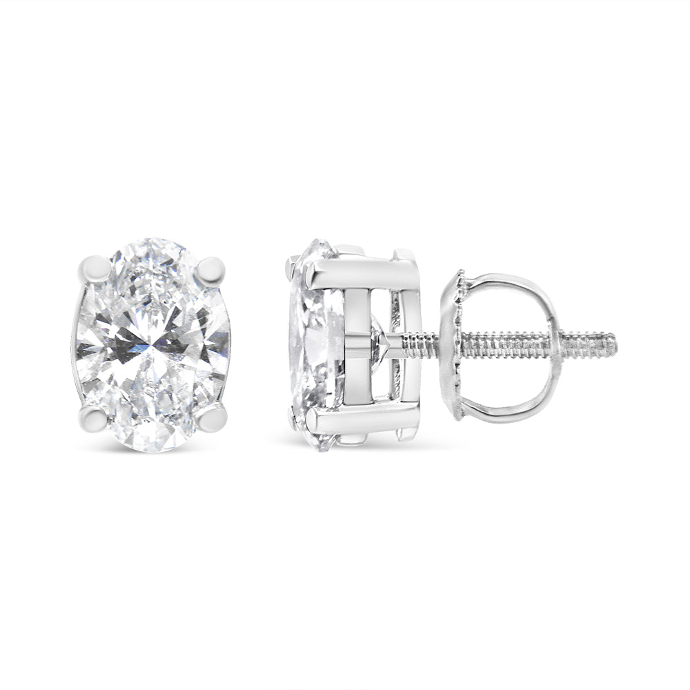 14K White Gold 1.00 Carat Total Weight Lab Grown Oval Solitaire Diamond Stud Earrings (F-G Color, VS2-SI1 Clarity)