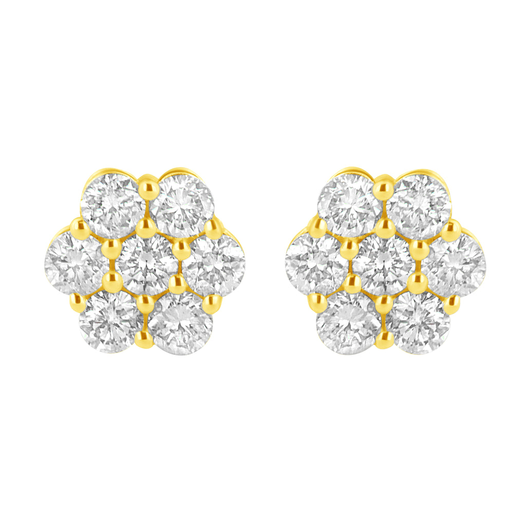 14K Yellow Gold 1.0 Cttw Diamond Flower Earrings (J-K Color, I1-I2 Clarity)