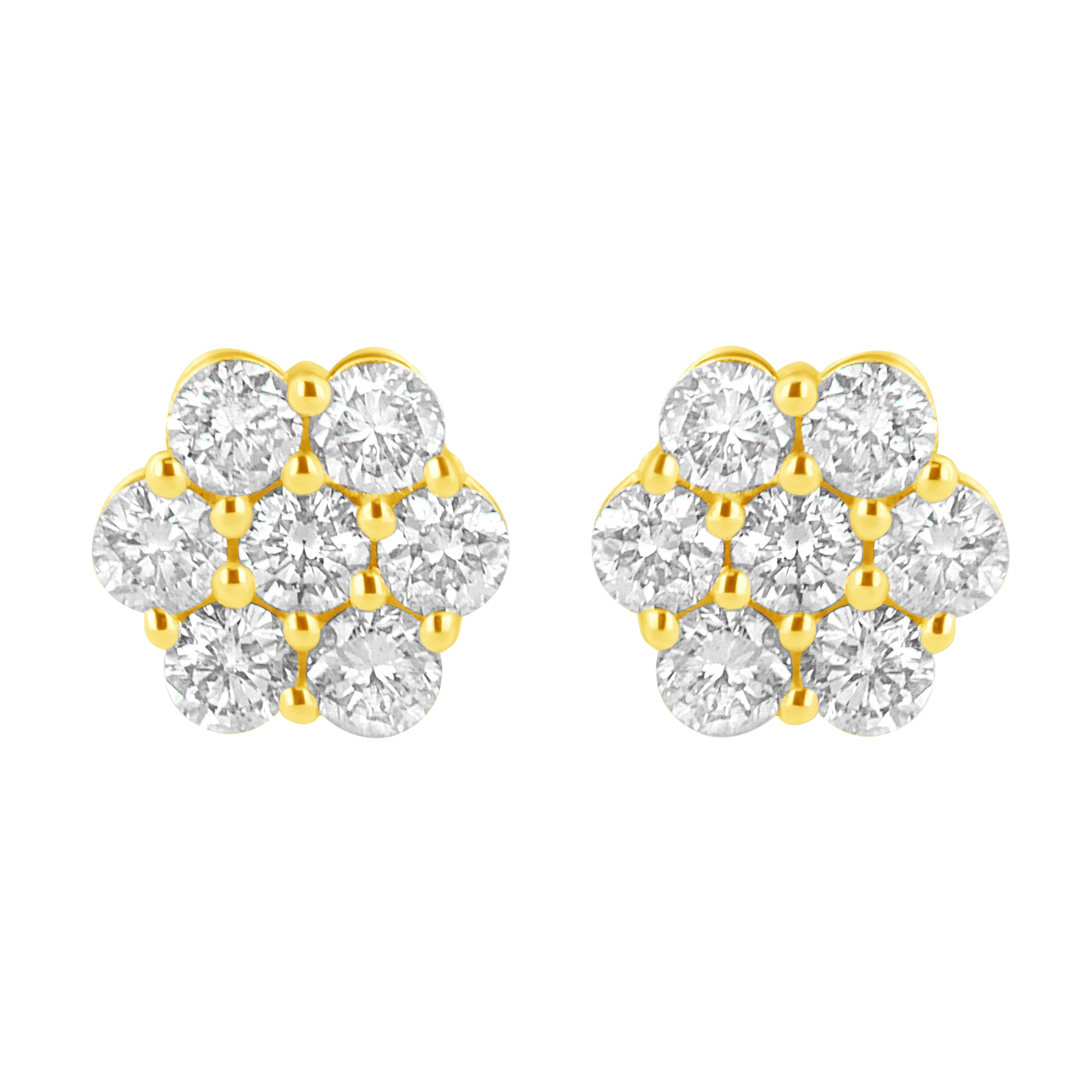 14K Yellow Gold 1.0 Cttw Diamond Flower Earrings (J-K Color, I1-I2 Clarity)