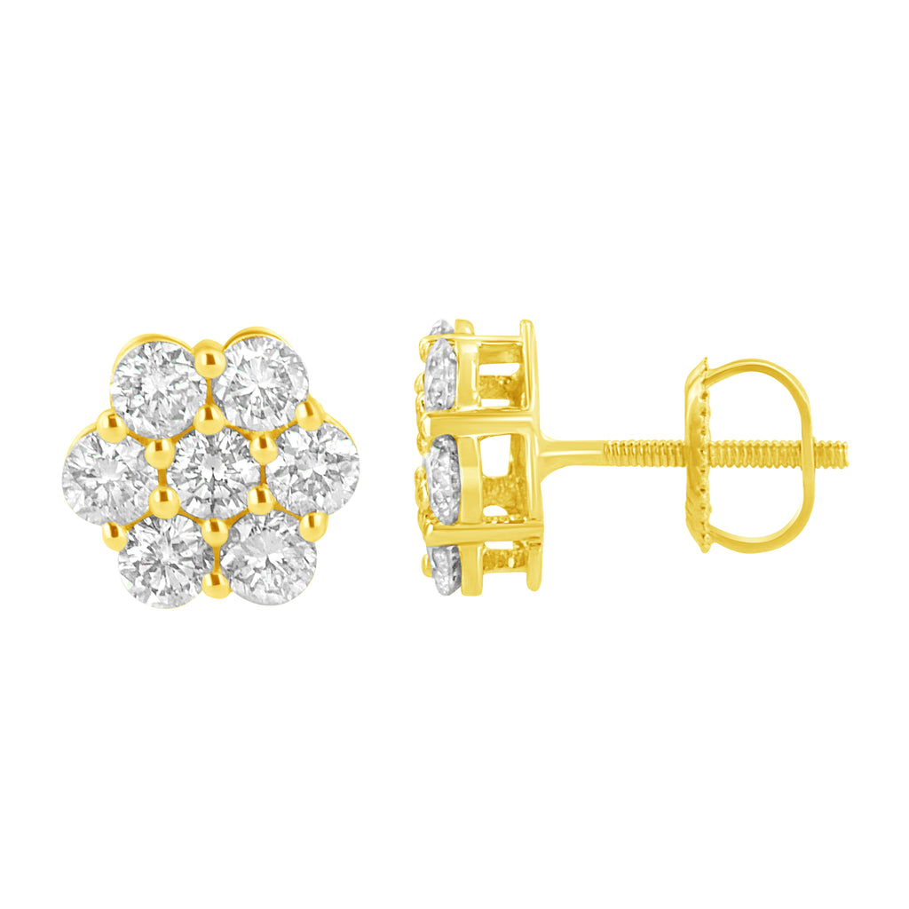 14K Yellow Gold 1.0 Cttw Diamond Flower Earrings (J-K Color, I1-I2 Clarity)