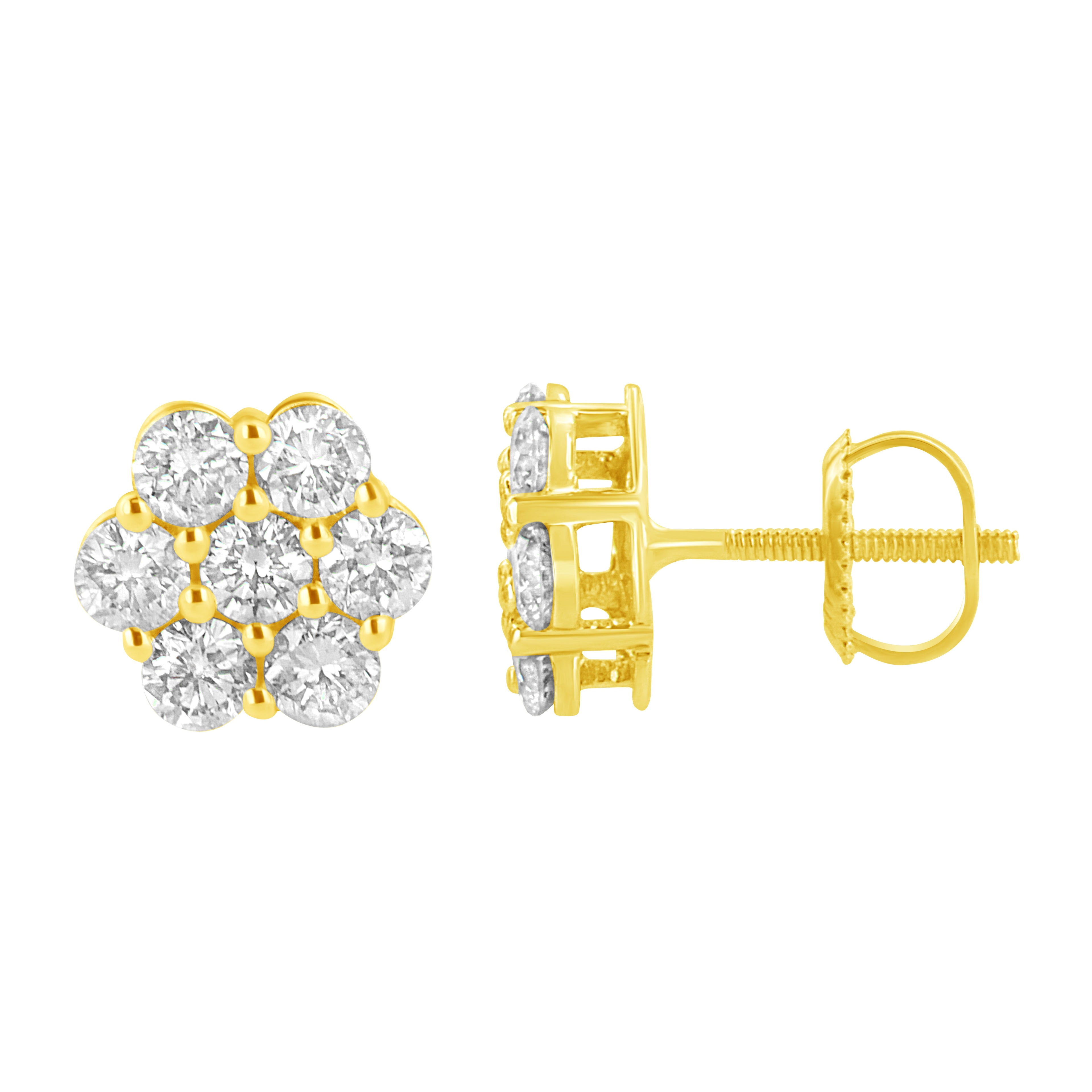 14K Yellow Gold 1.0 Cttw Diamond Flower Earrings (J-K Color, I1-I2 Clarity)