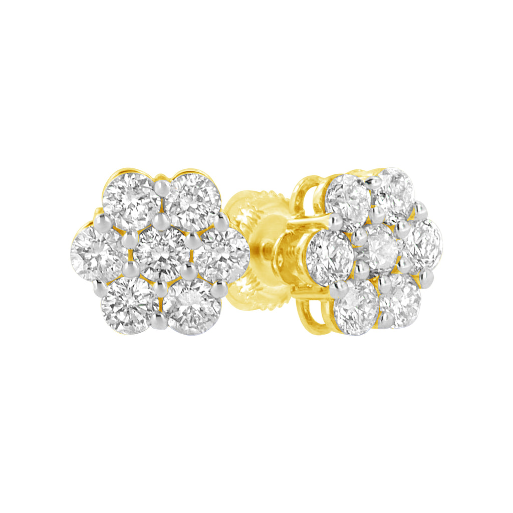 14K Yellow Gold 1.0 Cttw Diamond Flower Earrings (J-K Color, I1-I2 Clarity)