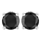 14K White Gold 2.00 Cttw Round Brilliant-Cut Black Diamond Classic 4-Prong Stud Earrings with Screw Backs (Fancy Color-Enhanced, I2-I3 Clarity)