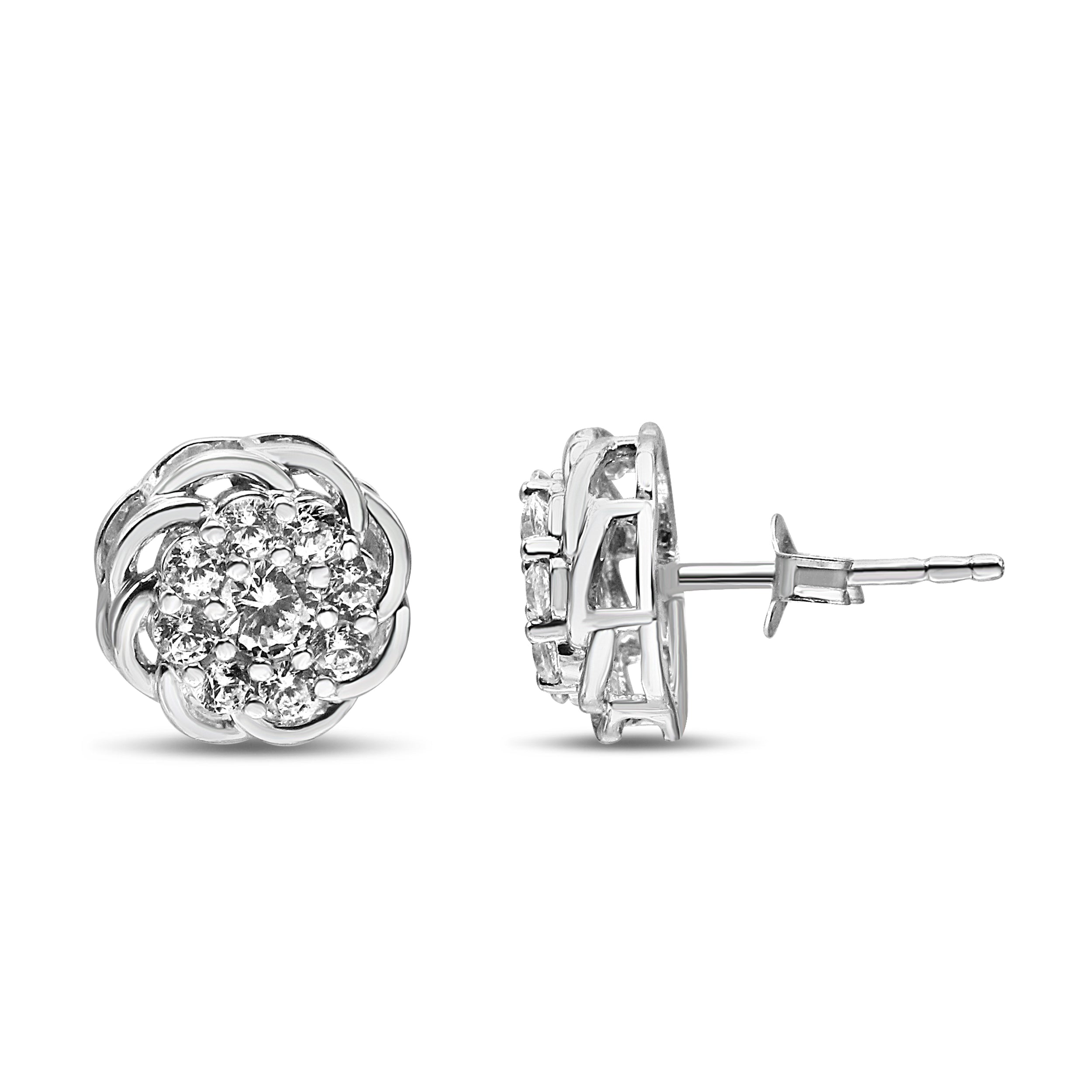 .925 Sterling Silver 1/2 Carat Total Weight Round Diamond Cluster Openwork Floral Halo Stud Earrings (I1-I2 Clarity, I-J Color)