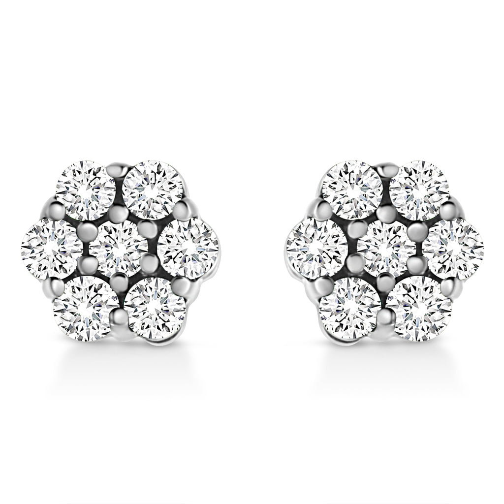 14K White Gold 1/2 Cttw Prong Set Round-Cut Diamond Flower Stud Earrings (H-I Color, I1-I2 Clarity)