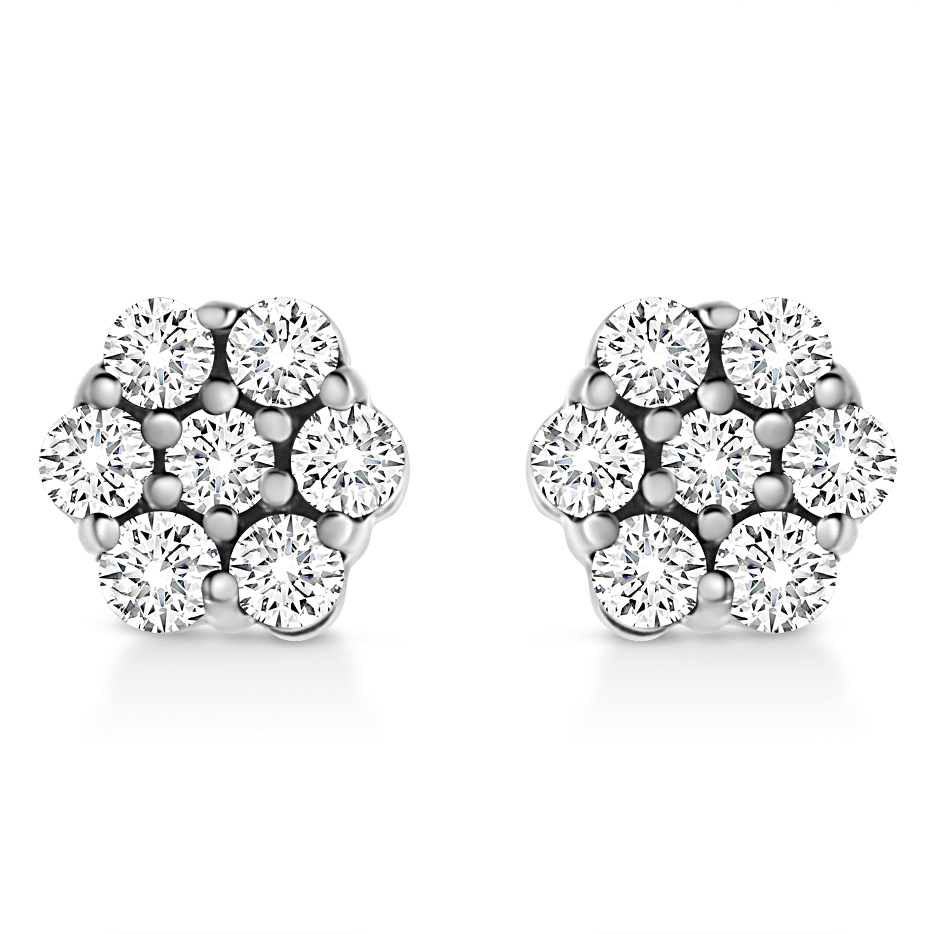 14K White Gold 1/2 Cttw Prong Set Round-Cut Diamond Flower Stud Earrings (H-I Color, I1-I2 Clarity)