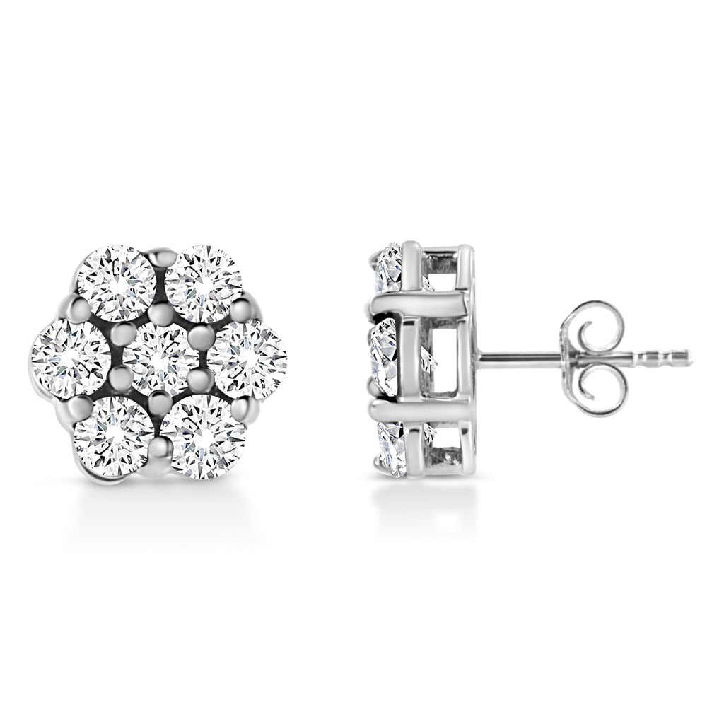 14K White Gold 1/2 Cttw Prong Set Round-Cut Diamond Flower Stud Earrings (H-I Color, I1-I2 Clarity)