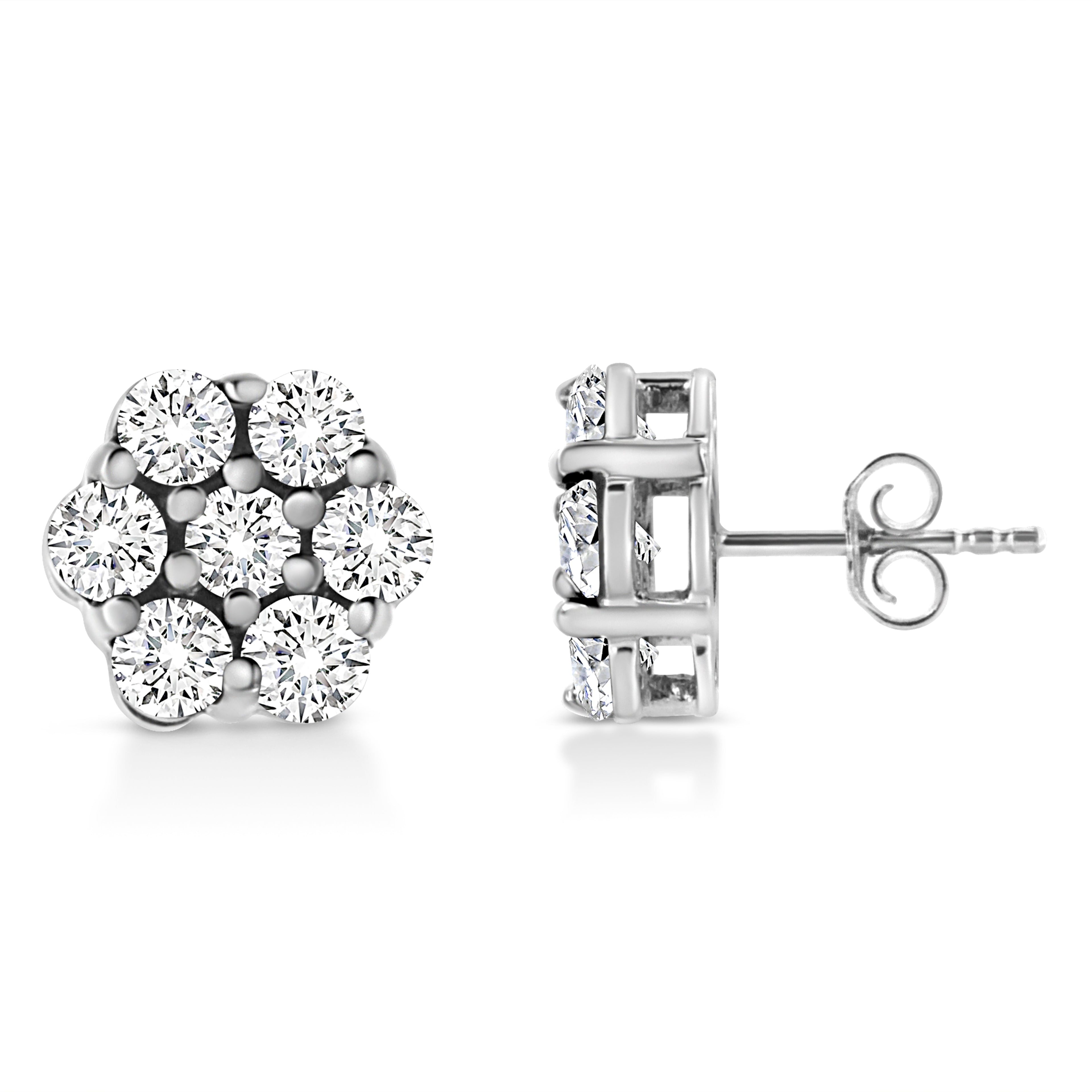 14K White Gold 1/2 Cttw Prong Set Round-Cut Diamond Flower Stud Earrings (H-I Color, I1-I2 Clarity)
