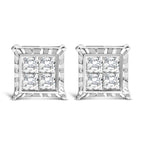 14K White Gold 2.00 Carat Total Weight Invisible Set Princess-Cut Lab-Grown Diamond Wavy Quad Stud Earrings