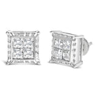 14K White Gold 2.00 Carat Total Weight Invisible Set Princess-Cut Lab-Grown Diamond Wavy Quad Stud Earrings