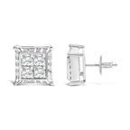 14K White Gold 2.00 Carat Total Weight Invisible Set Princess-Cut Lab-Grown Diamond Wavy Quad Stud Earrings